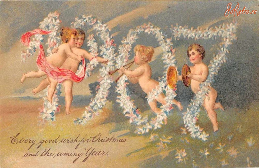 Ретро открытки - С Новым  1907 Годом. Путти. Ангелы