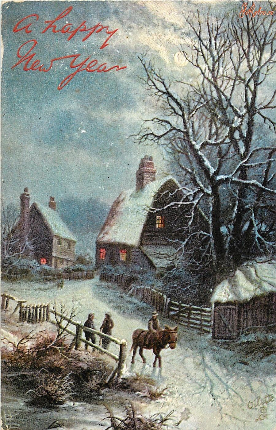 Ретро открытки - С Новым Годом и Рождеством. Тихий зимний вечер
