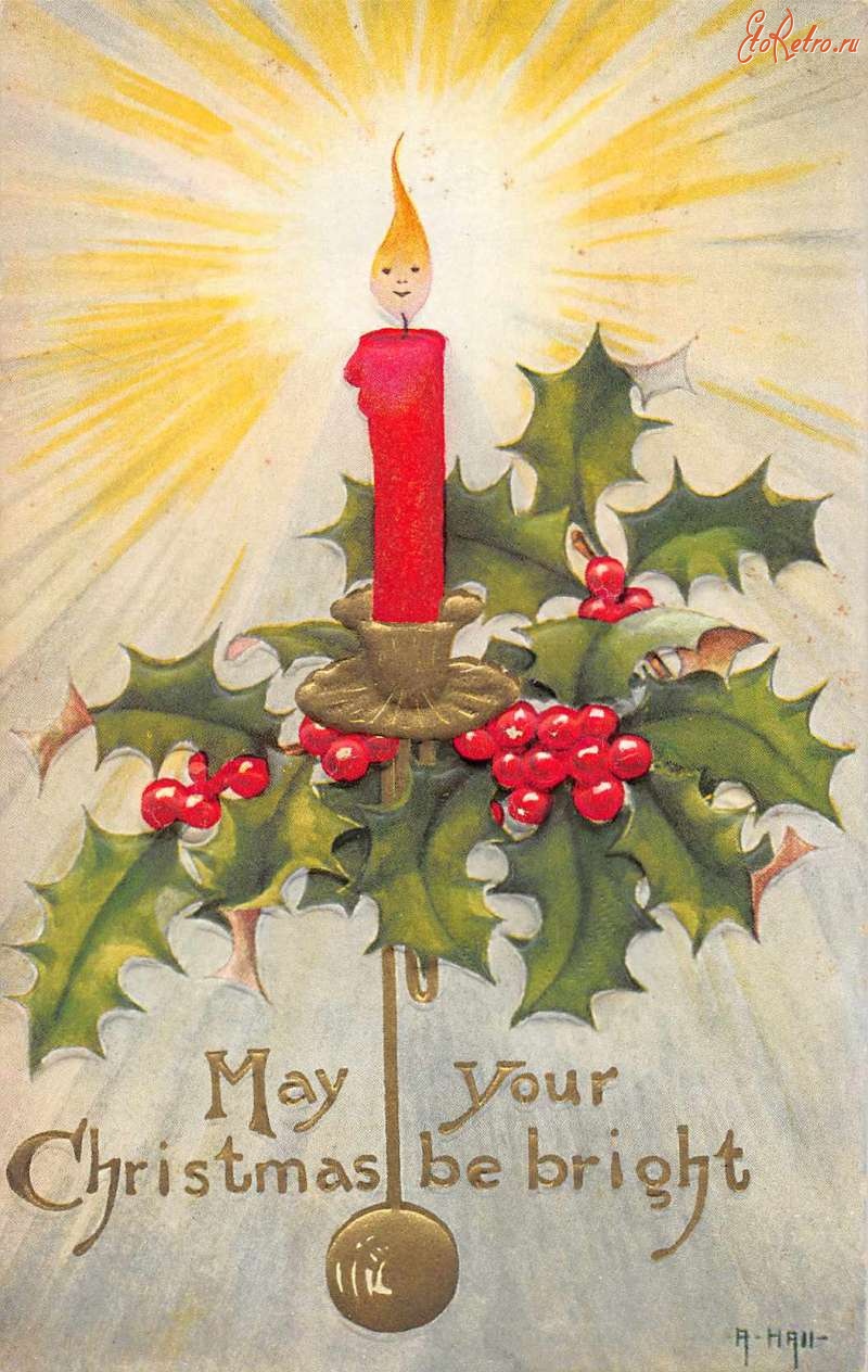 Ретро открытки - С праздником. Рождественская свеча