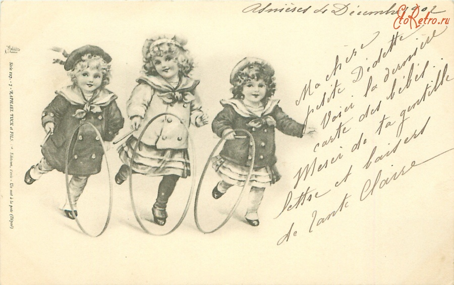Ретро открытки - Дети с обручем в матросских костюмах