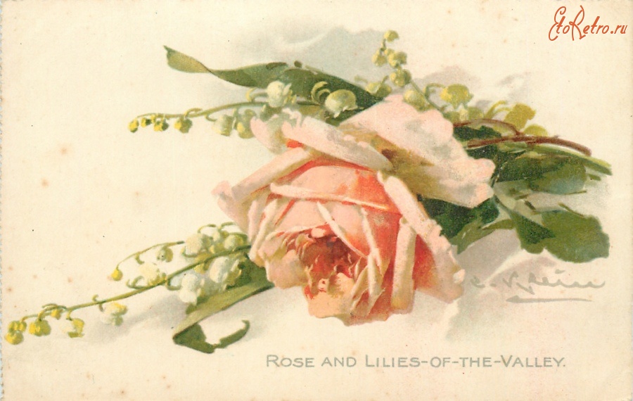 Ретро открытки - Среди цветов. Роза и ландыши