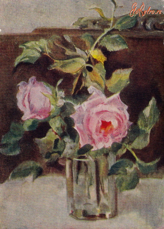 Ретро открытки - Розы в стакане