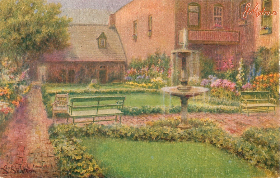 Ретро открытки - Июнь. Заколдованный сад и старый дом Эдгара По