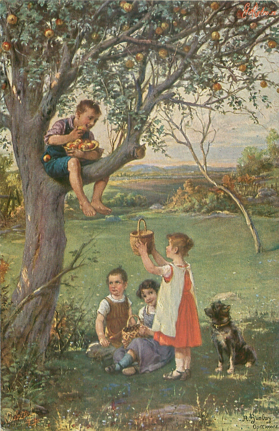 Картина в садик. Картина мальчик с яблоком Ван Холт. Дети в яблоневом саду живопись. Дети в саду живопись. Сад картина для детей.