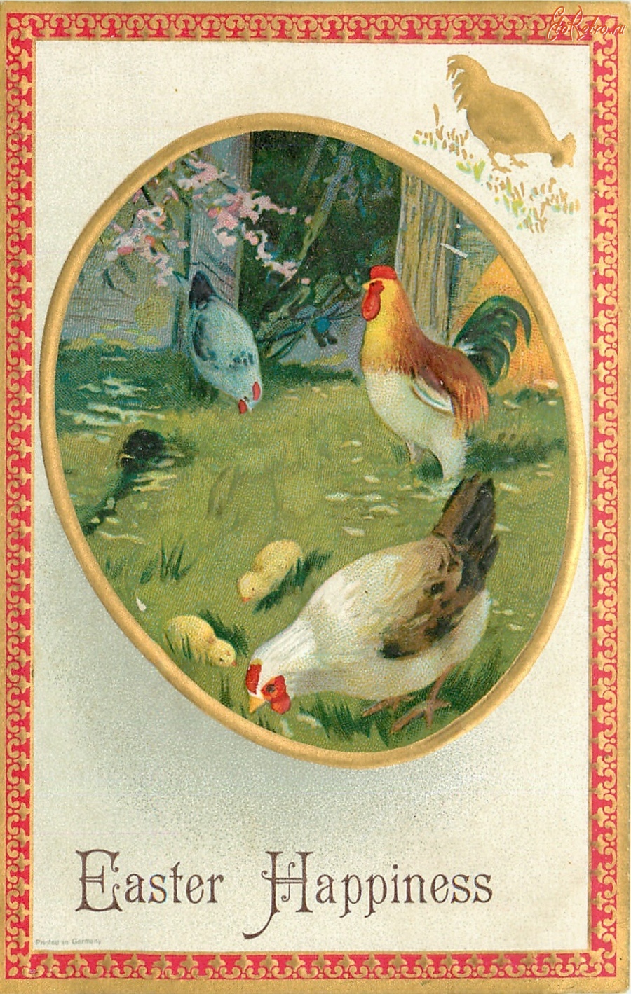 Ретро открытки - Пасхальные подарки. Куры, петух и цыплята