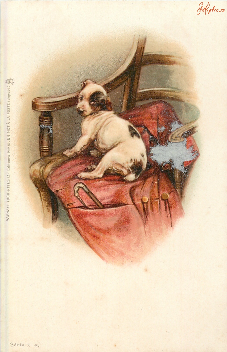 Ретро открытки - Маленькая собачка на стуле