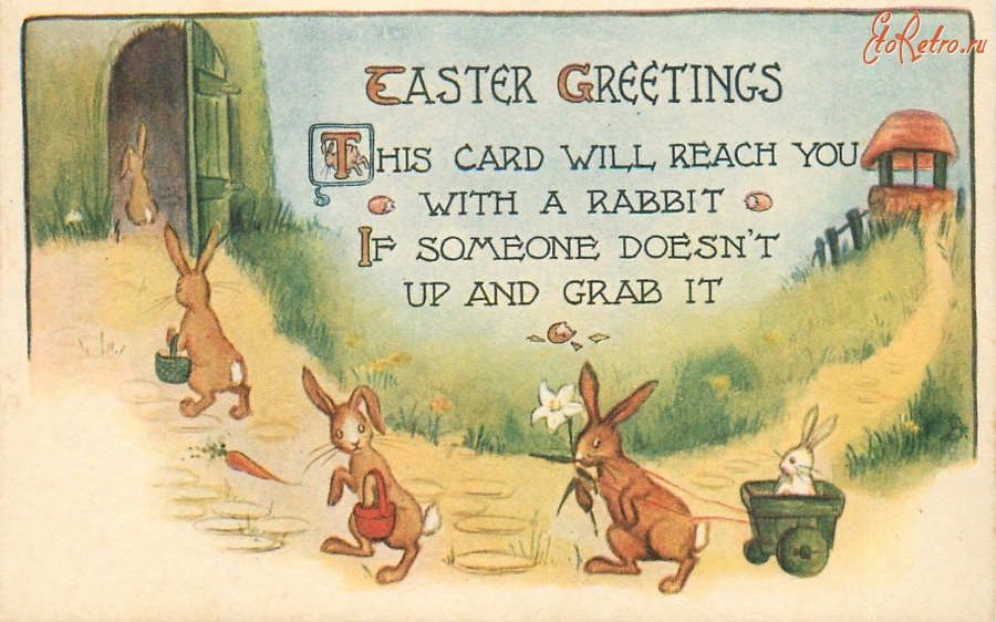 Ретро открытки - Веселая Пасха. Эту открытку доставит вам кролик
