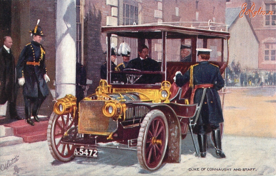 Ретро открытки - Герцог Кеннотский и свита возле автомобиля