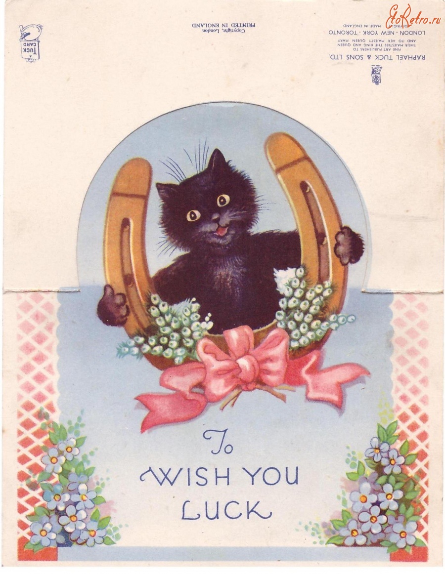 Ретро открытки - Чёрный кот желает вам удачи !