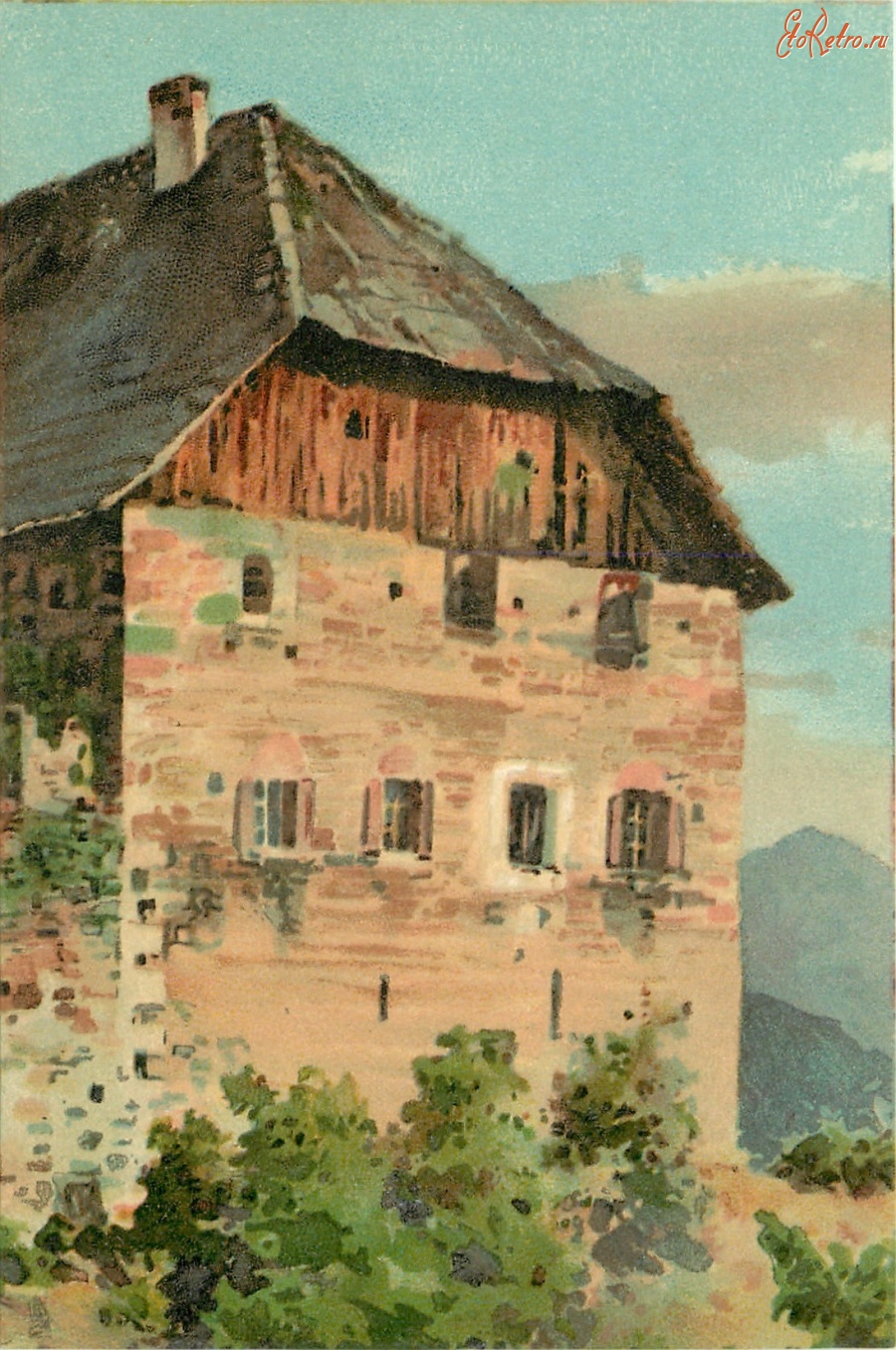 Ретро открытки - Дом в горах