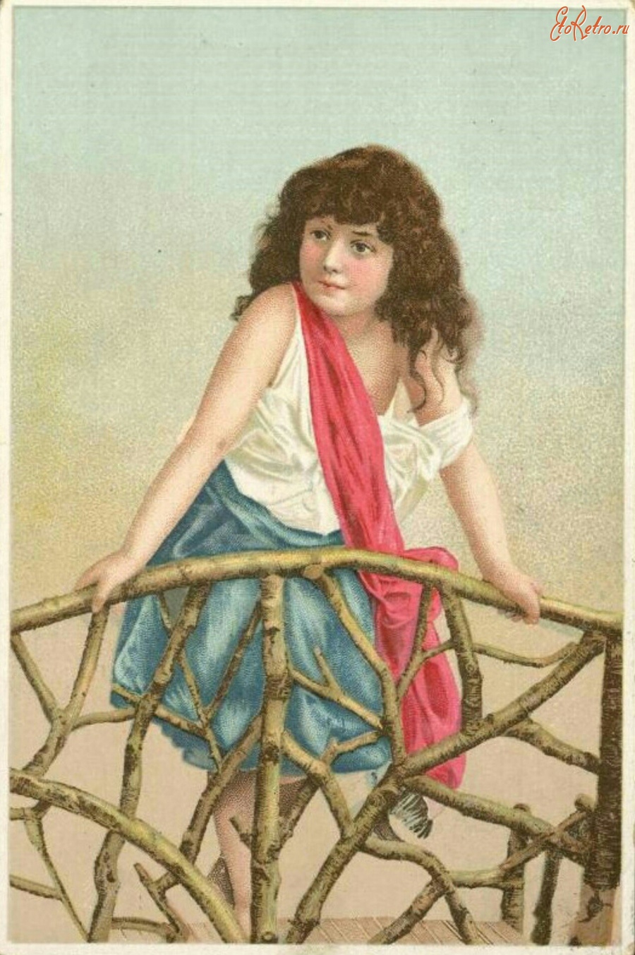 Ретро открытки - Девочка на мосту