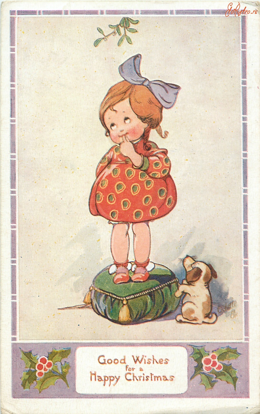 Ретро открытки - Девочка и щенок