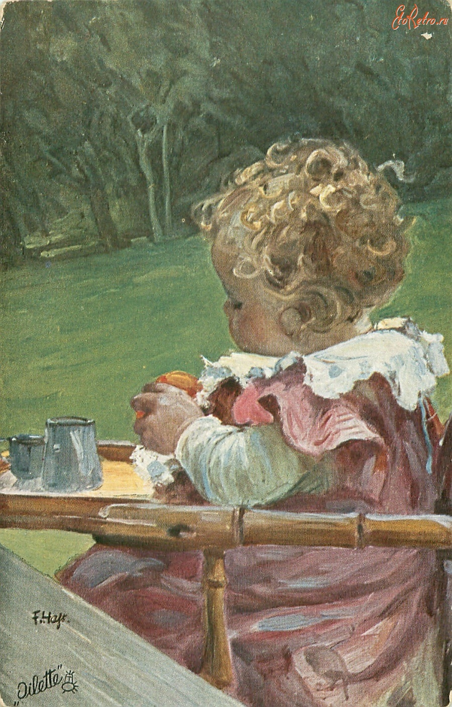 Ретро открытки - Ребёнок в саду