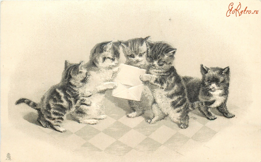 Ретро открытки - Пять котят и письмо