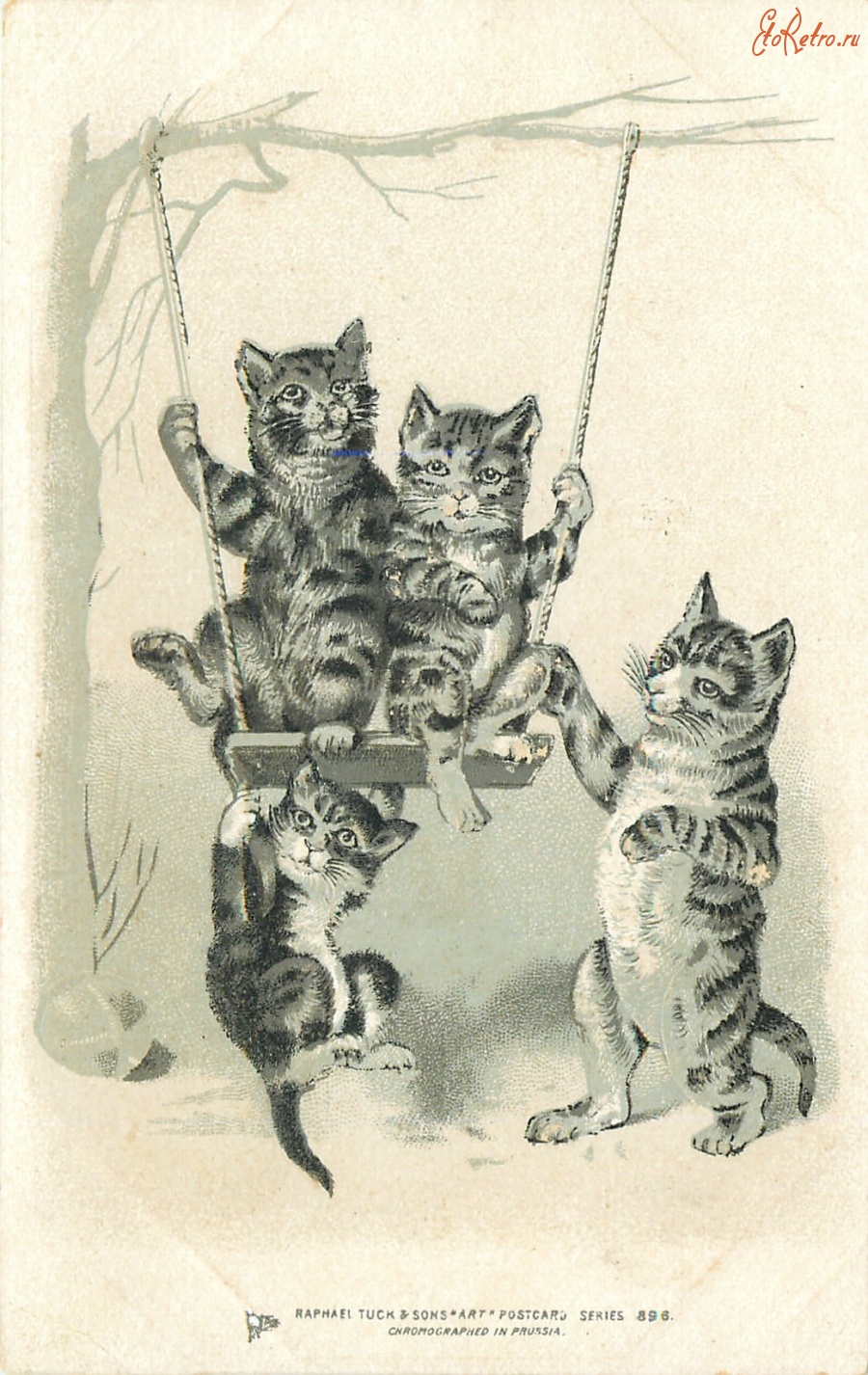 Ретро открытки - Котята на качелях