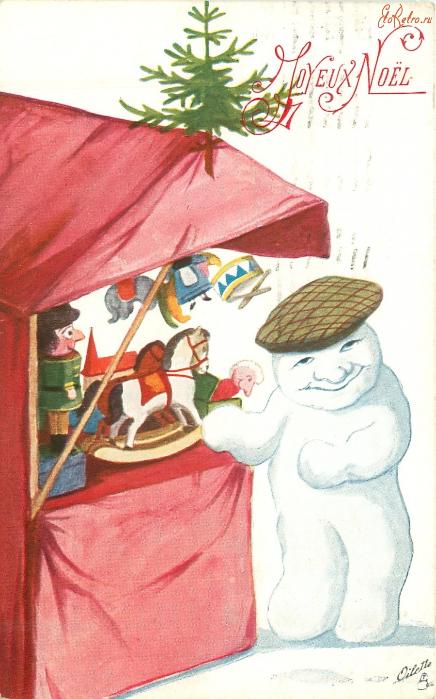 Ретро открытки - С Рождеством и Новым Годом. Снеговик и Рождественская ярмарка