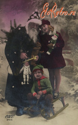 Ретро открытки - Ретро-поштівка.  Святий Миколай з дітьми.