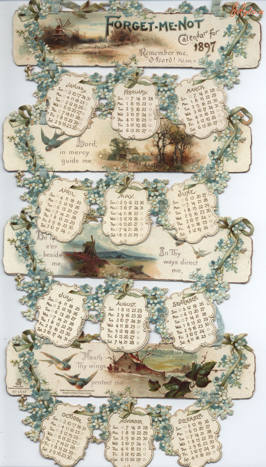Ретро открытки - Календарь 1897. Незабудка