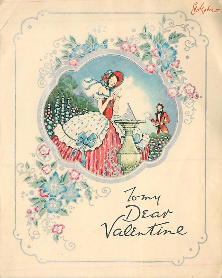 Ретро открытки - Моей дорогой Валентине. Девушка с письмом в саду