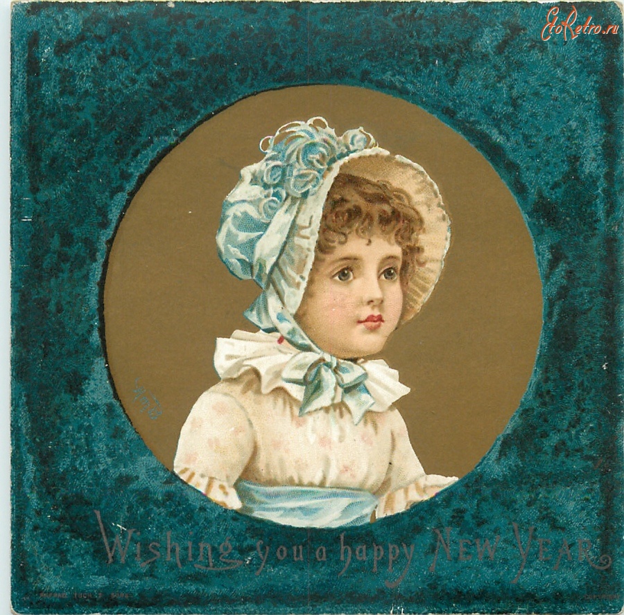 Ретро открытки - Девочка в голубой шляпе
