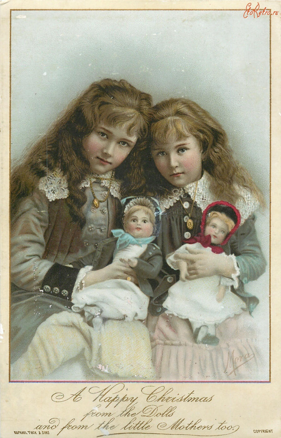 Ретро открытки - Две девочки с куклами