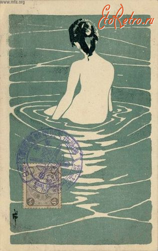 Ретро открытки - Японія.  Дівчина у воді.