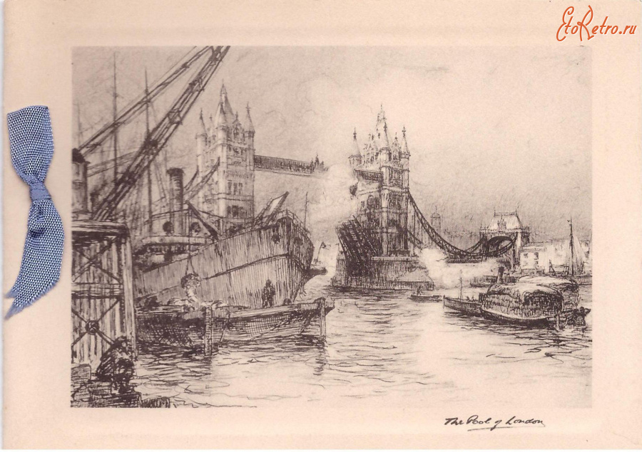 Ретро открытки - Лондонский мост Тауэр и лодки на Темзе