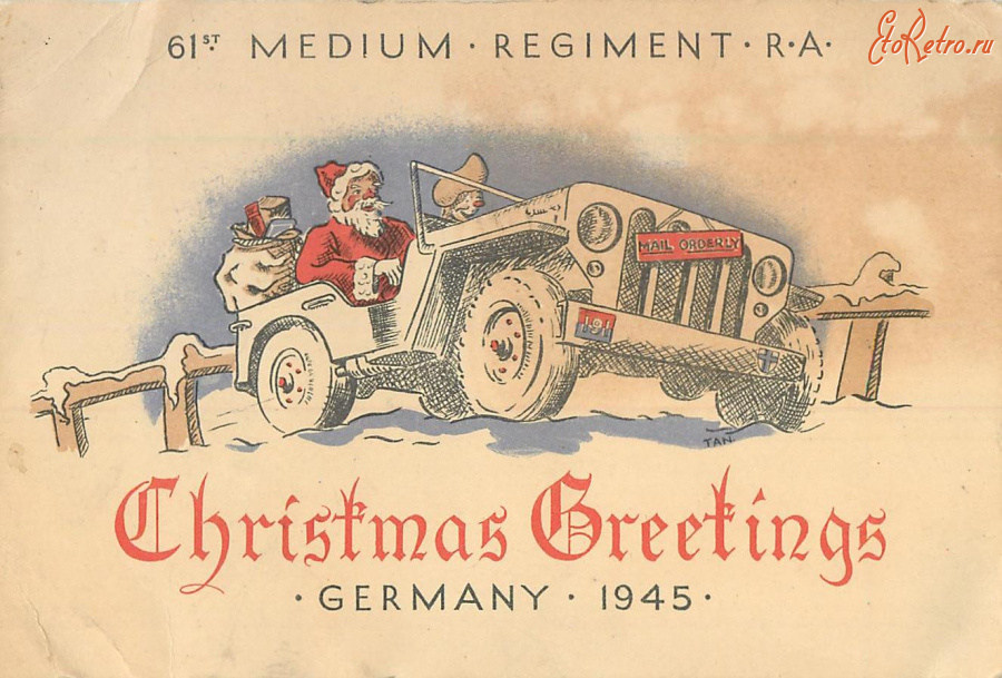 Ретро открытки - Рождество 1945,  Гусарский Денбигширский полк