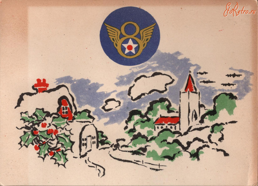 Ретро открытки - С Рождеством, 100-я бомбардировочная группа в Англии