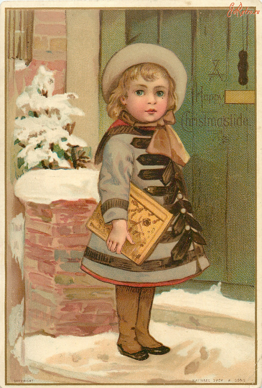 Ретро открытки - Счастливого Рождества, Девочка с книгой