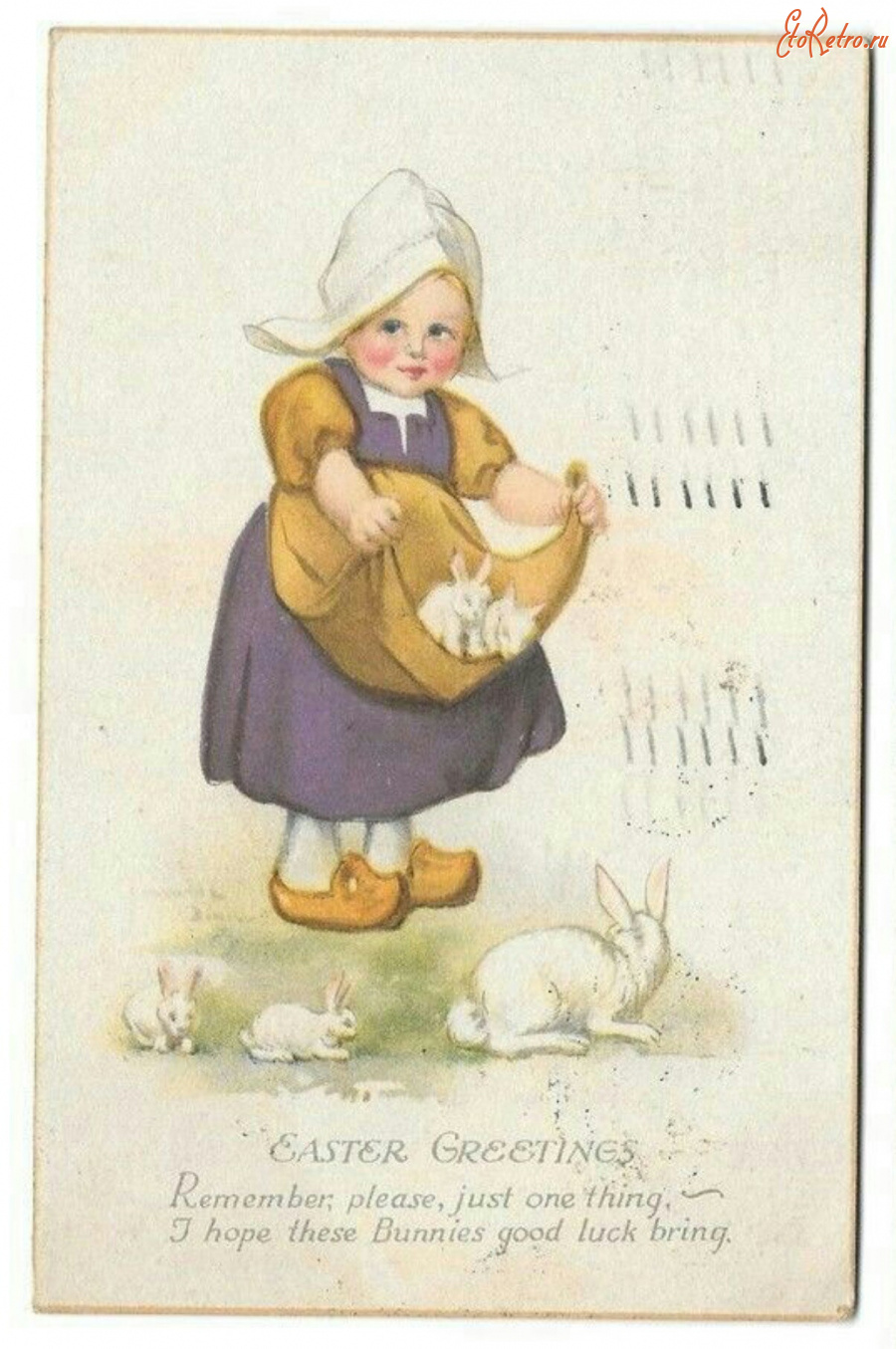 Ретро открытки - Пасхальные поздравления. Голландская девочка с кроликами