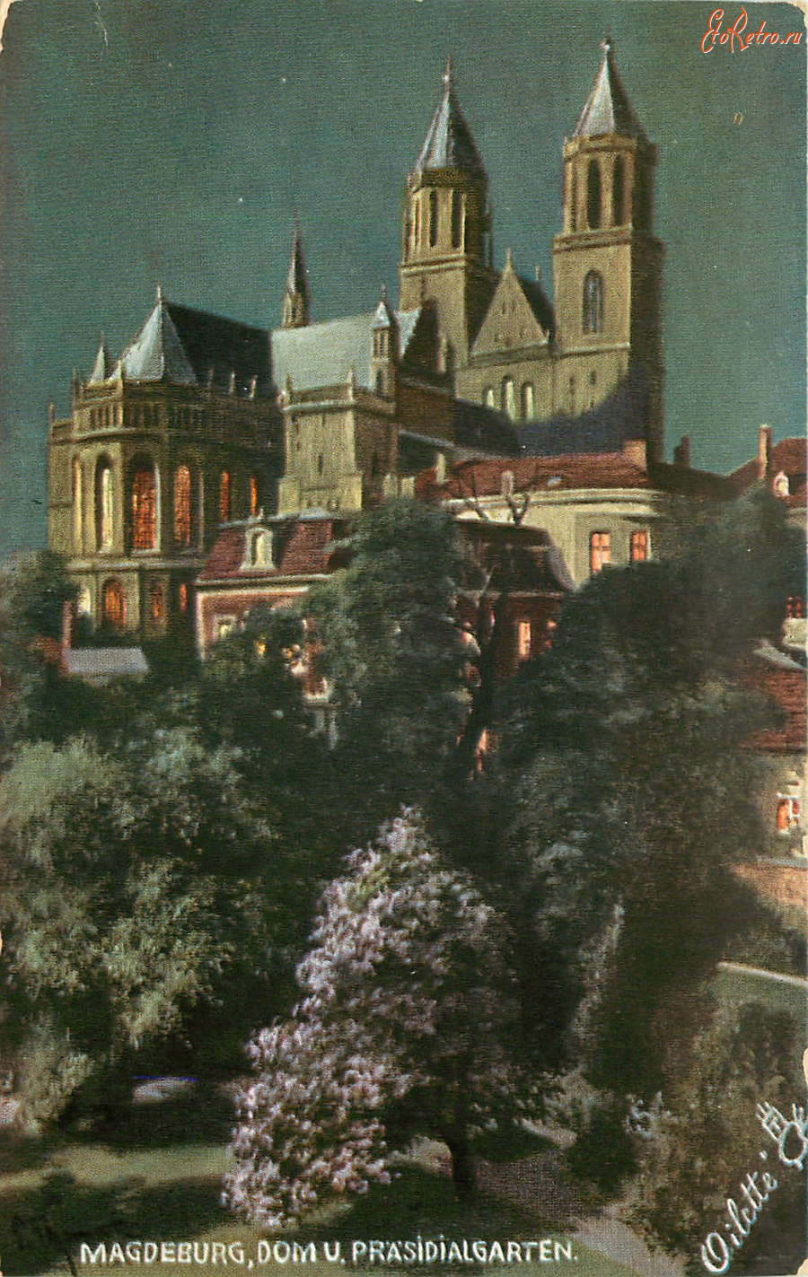 Ретро открытки - Магдебург. Собор и сад
