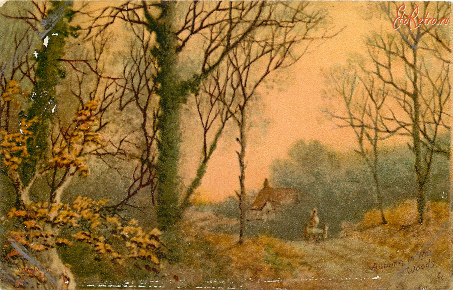 Ретро открытки - С. Бауэрс. Осень в лесу