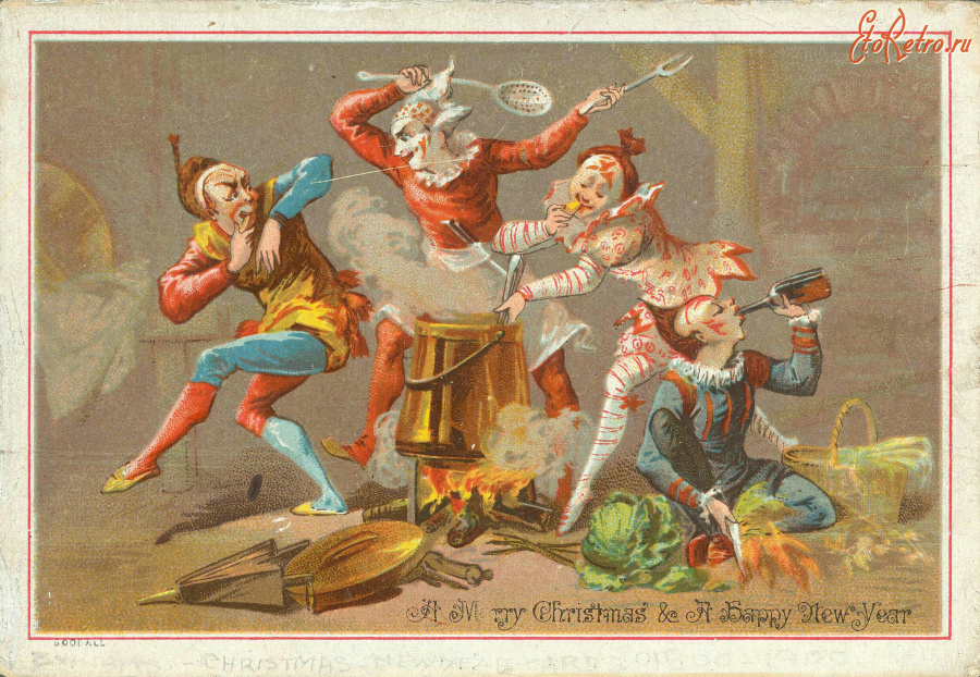 Ретро открытки - Счастливого Рождества и Нового года. Веселые шуты