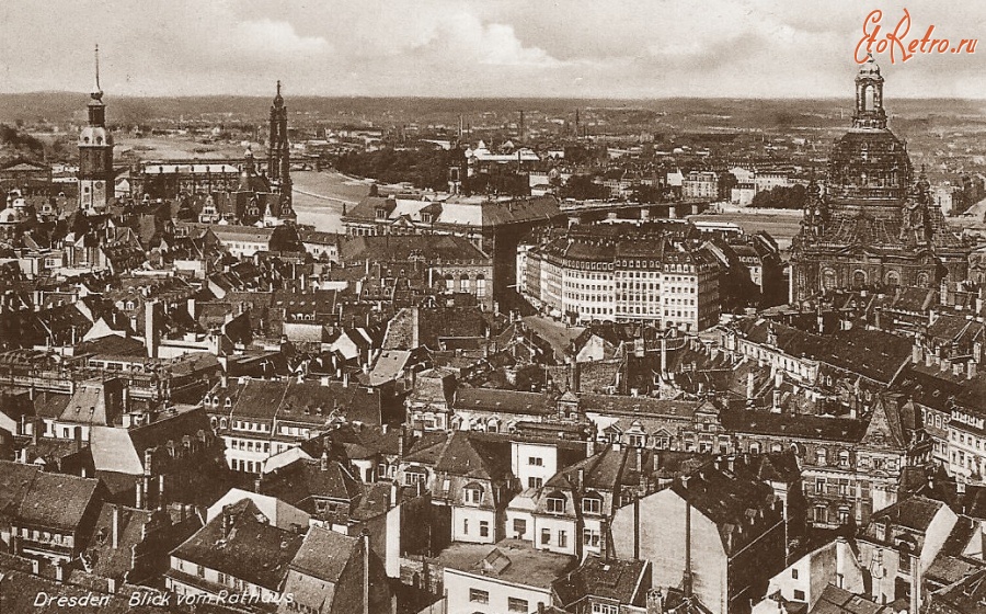 Дрезден - Dresden Blick vom Rathaus 1936 gelaufen Frauenkirche Германия