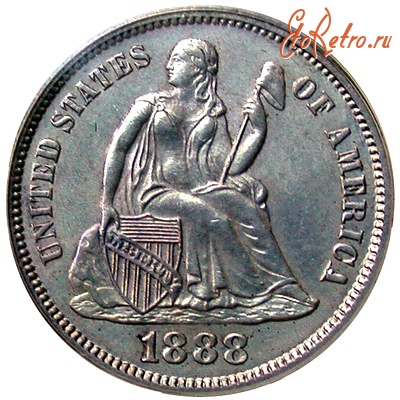 Старинные деньги (бумажные, монеты) - Аверс дайма США 1888 года