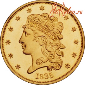 Старинные деньги (бумажные, монеты) - 5 долларов 1835 года (США