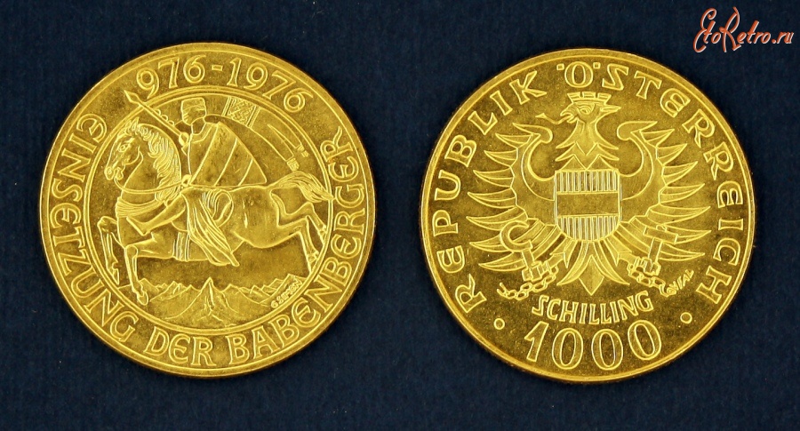 Старинные деньги (бумажные, монеты) - Золотая монета 1000 шиллингов