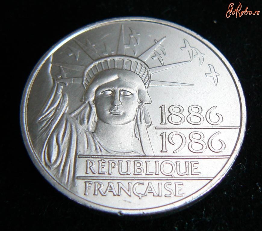 Старинные деньги (бумажные, монеты) - 100 франков 1986 Франция Статуя Свободы серебро