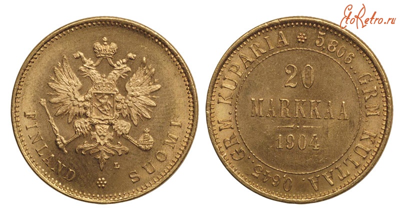 Старинные деньги (бумажные, монеты) - Золотые 20 Марок (6,45 грамма)