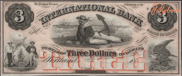 Старинные деньги (бумажные, монеты) - Три доллара.