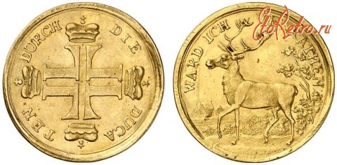 Старинные деньги (бумажные, монеты) - Олений дукат (1740)