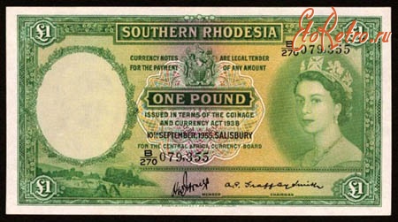 Старинные деньги (бумажные, монеты) - Бона - 1 фунт Южной Родезии 1955 року