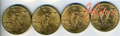 Старинные деньги (бумажные, монеты) - 4 золотых монеты по 50 песо