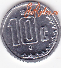 Старинные деньги (бумажные, монеты) - 10 сентаво 1996г.Мексика.