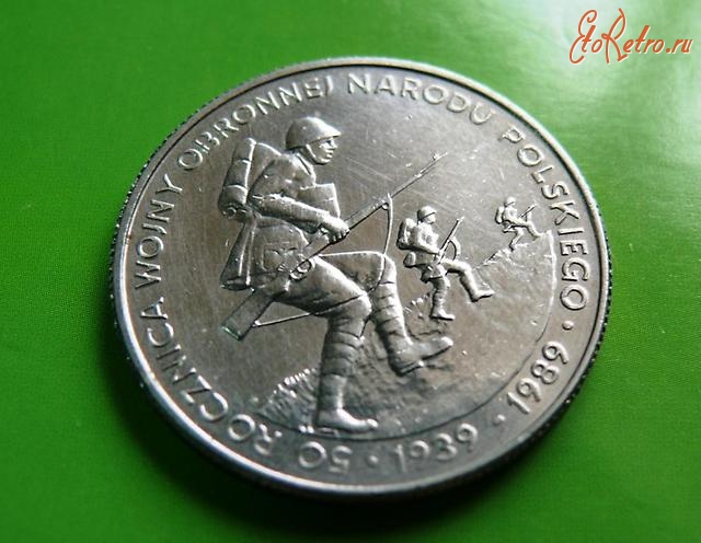 Старинные деньги (бумажные, монеты) - Польша 500 злотых 1989г (50 лет начала 2й Мировой войны )