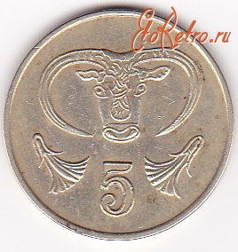 Старинные деньги (бумажные, монеты) - 5 центов 1991г.Кипр.
