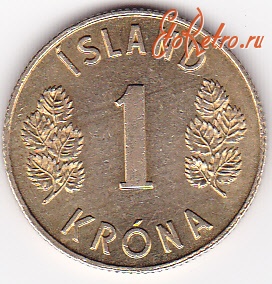 Старинные деньги (бумажные, монеты) - 1 крона 1969г.Исландия.
