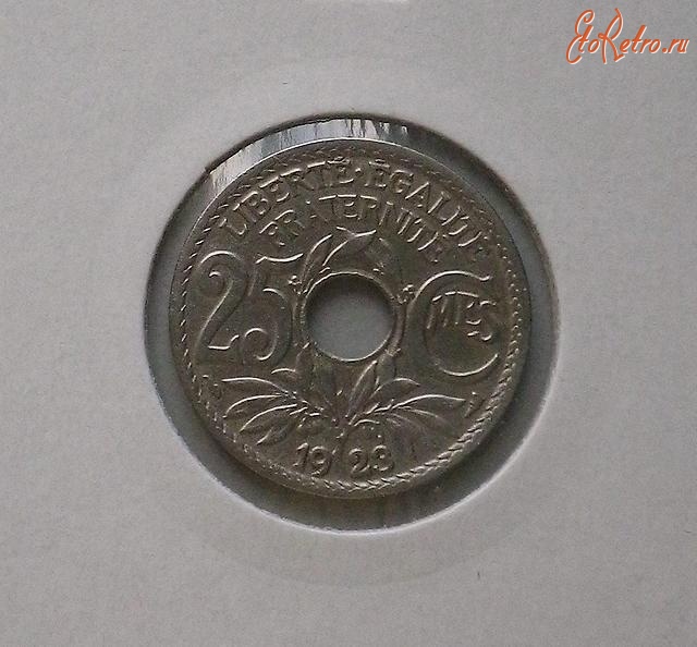 Старинные деньги (бумажные, монеты) - 25 сантим; 1923 г. . Франция