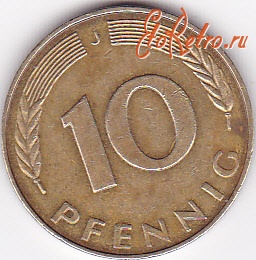 Старинные деньги (бумажные, монеты) - 10 пфеннигов 1983г.Германия-ФРГ.
